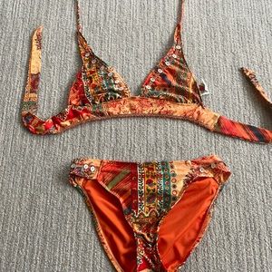 Orange print bikini set
